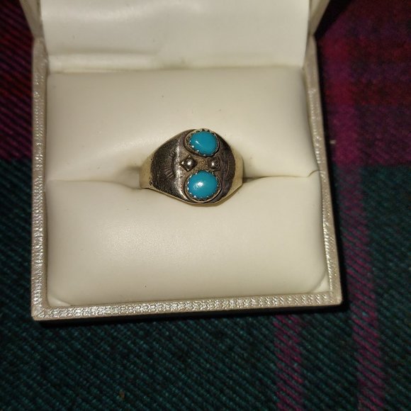Old Pawn Sterling Navajo Turquoise Ring Size 7.5 - Picture 2 of 7